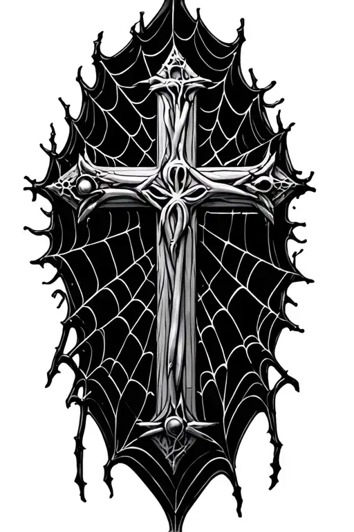 Cross Made Of Nails Surrounded By Spider Webs