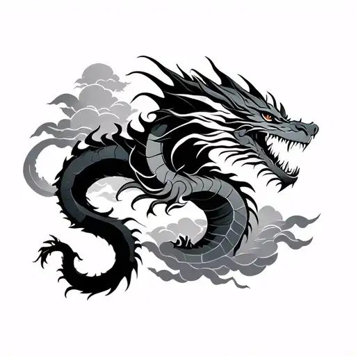 Dragon And Clouds Surrounding Neo Traditional