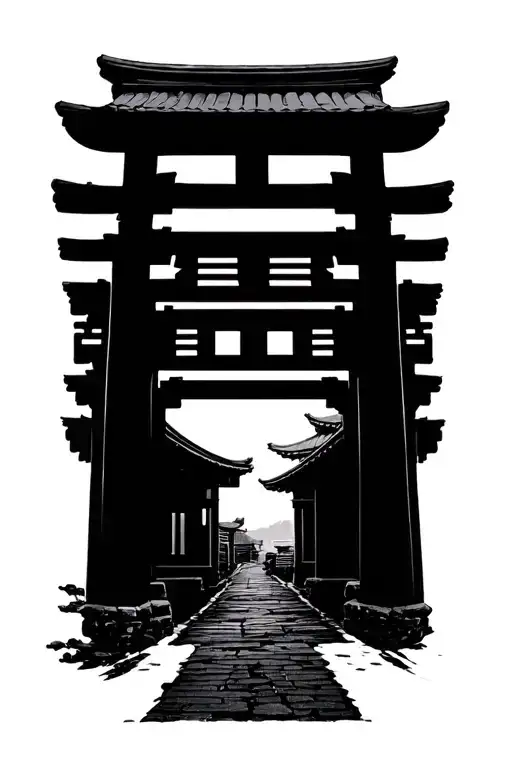 Japanese Scene With Tori Gate And Reference To Nintendo