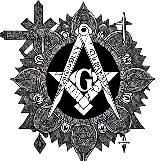 Christian Cross And Symbols With A Hidden Masonic Symbol Mandala Style
