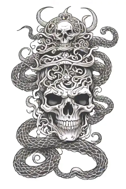 Japanese Sprit A Skull Surrounded By Snakes