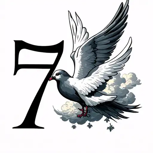 Thte Number 777 With Wings And Clouds And A Dove