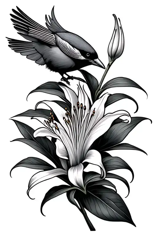 Flame Lily Flower And Zimbabwe Bird Perched