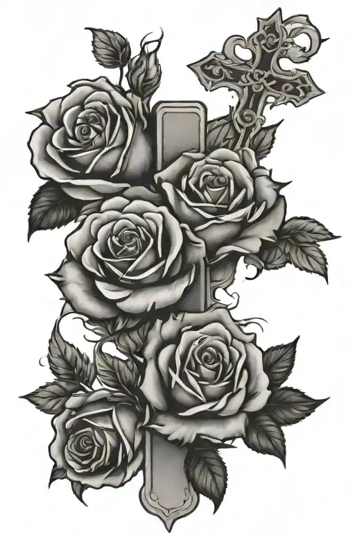 Roses In The Background With A Cross Laid On Top