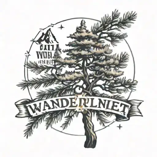 Pine Tree With The Word Wanderlust