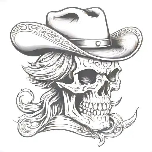 Skull With Mustach And Cowboy Hat