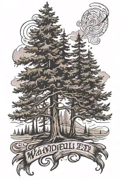 Pine Tree With The Word Wanderlust