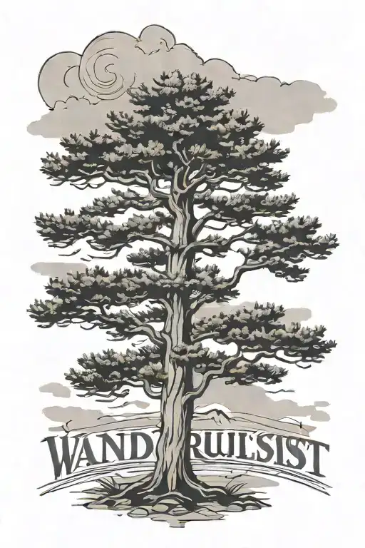 Single Pine Tree With The Word Wanderlust