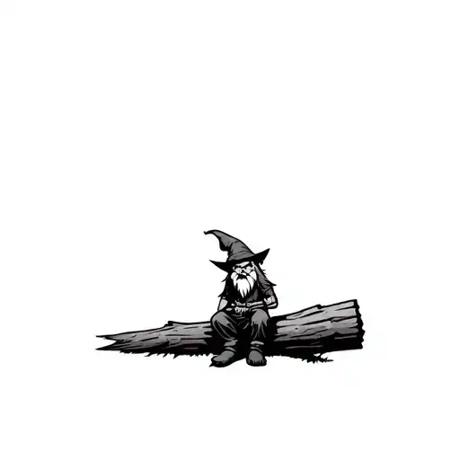 Evil Redcap Gnome Sitting On Log