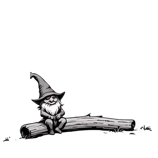 Evil Redcap Gnome Sitting On Log