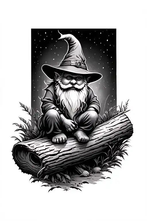 Evil Redcap Gnome Sitting On Log