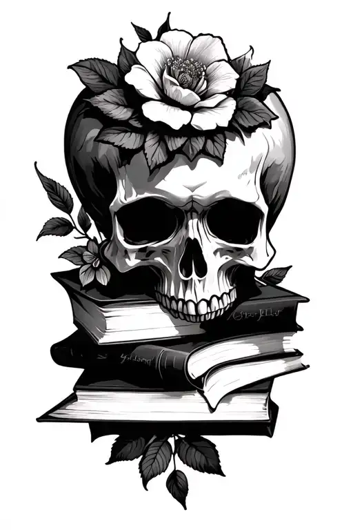 Books Skull Floral Raven