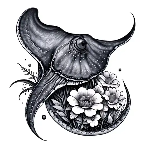 Stingray With Flowers Inside Body Dainty