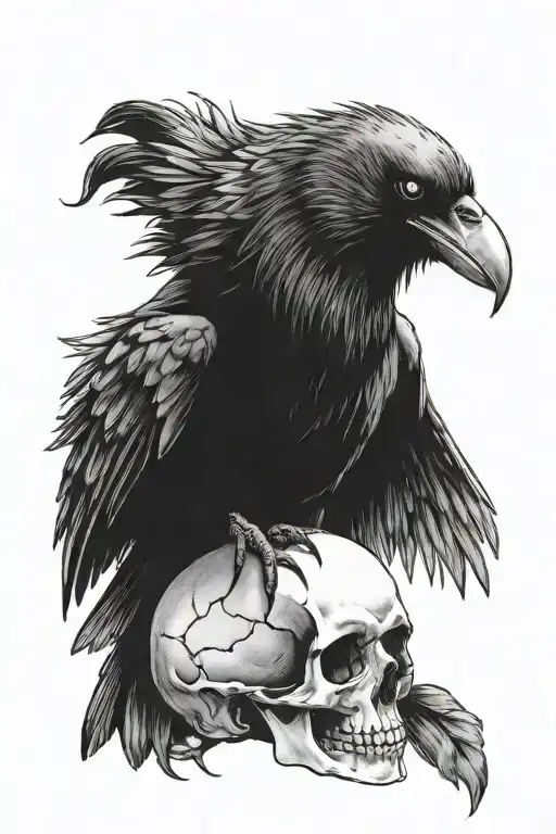 Death Crow On Top Of A Skull