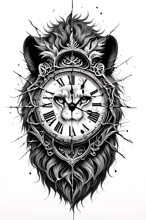 Clock Cracked With Filigree And Just Lions Eyes