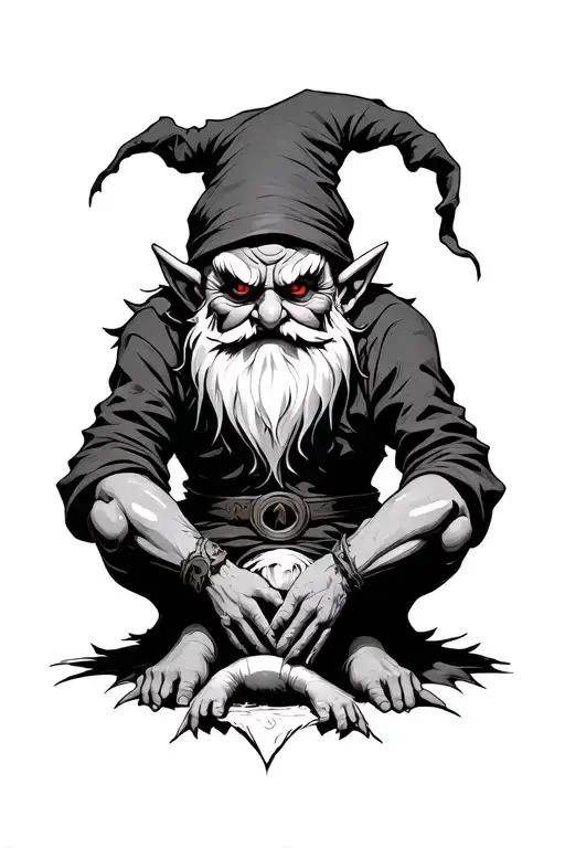 Evil Redcap Gnome Sitting Over His Victim