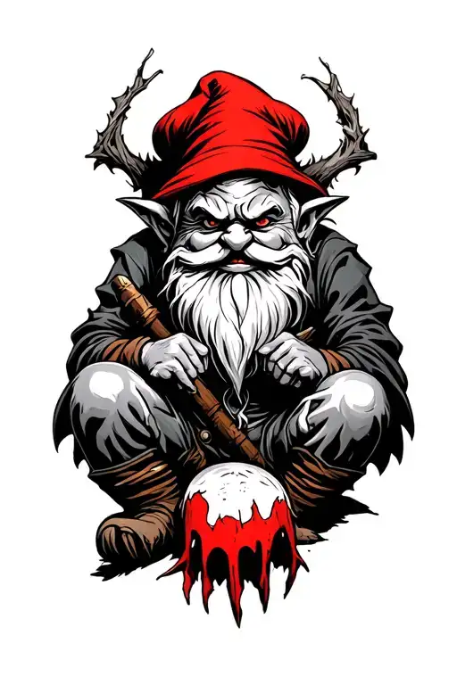 Evil Redcap Gnome Sitting Over His Kill