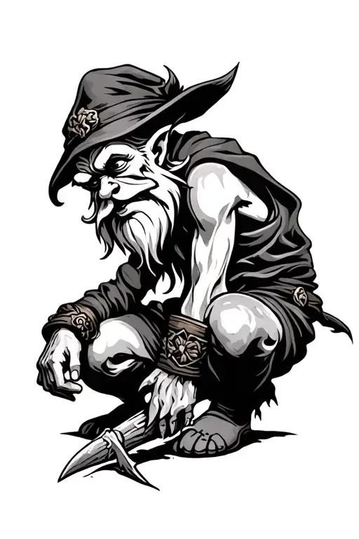 Evil Redcap Gnome Kneeling Over His Latest Kill