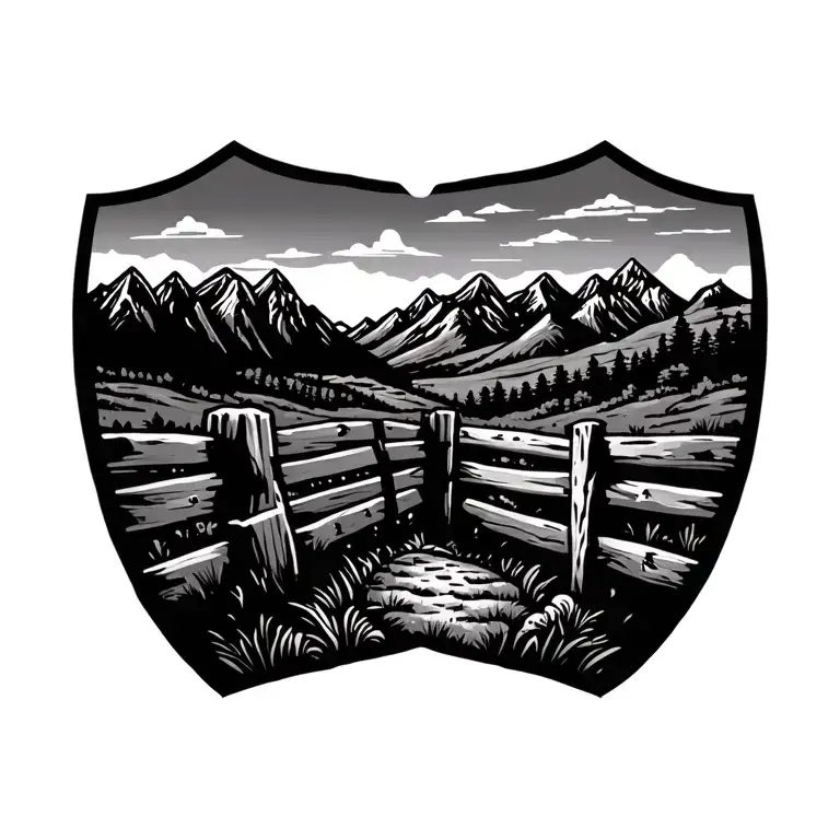 Ranch Fence And Mountains