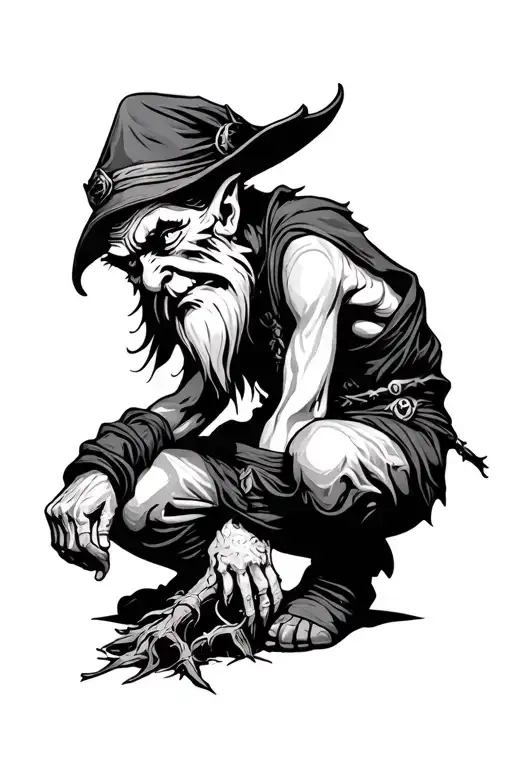 Evil Redcap Gnome Kneeling Over A Severed Head