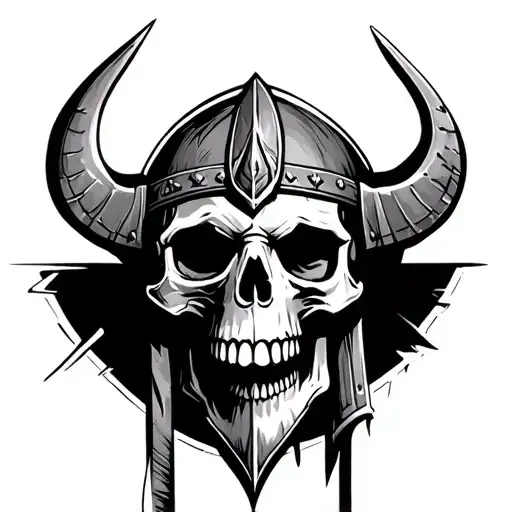 Viking Skull With Spear Shadows In Background