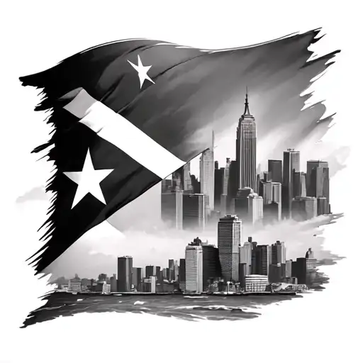 Puerto Rico Flag And New York City Skyline