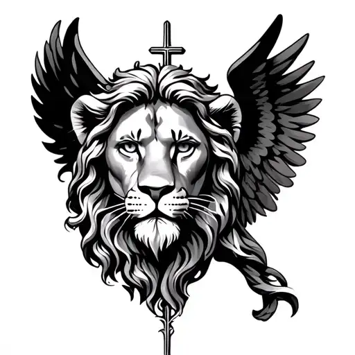 Jesus Angels Lion Head Cross