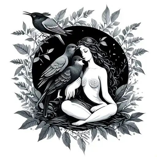 Mother Nature With Birds Sitting