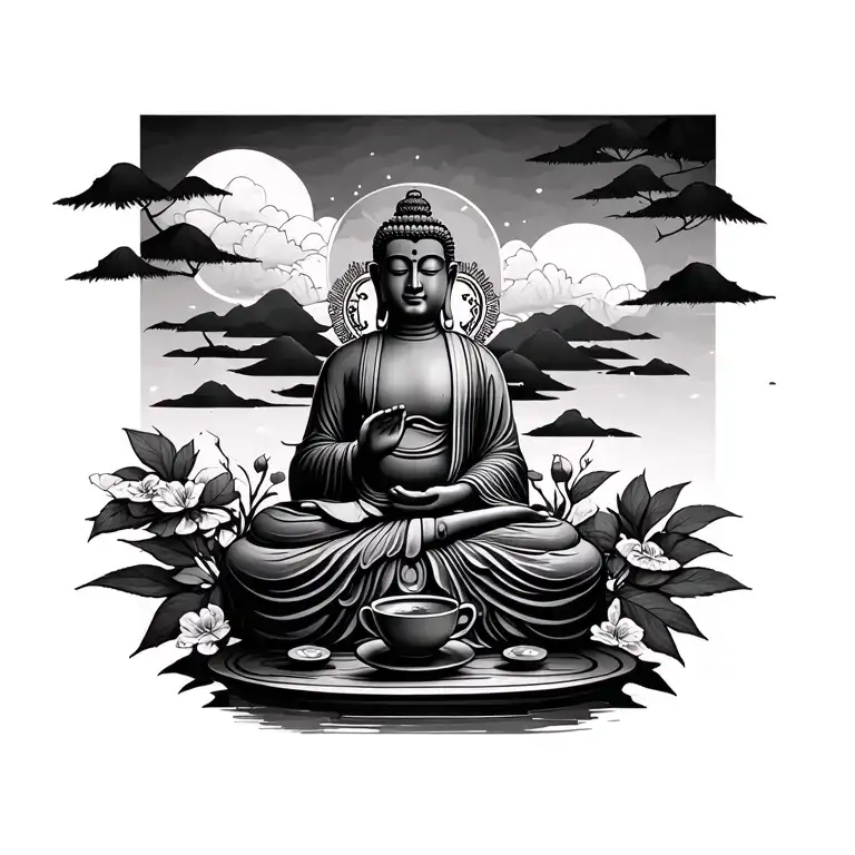 Budha Sitting With Tea Cup