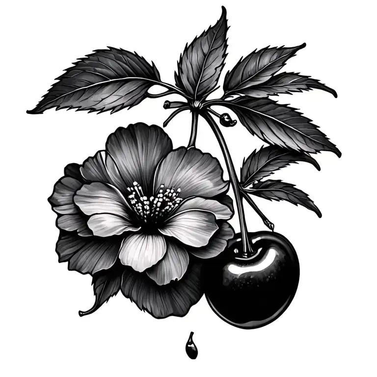 Cherry Tattoo With Flowers