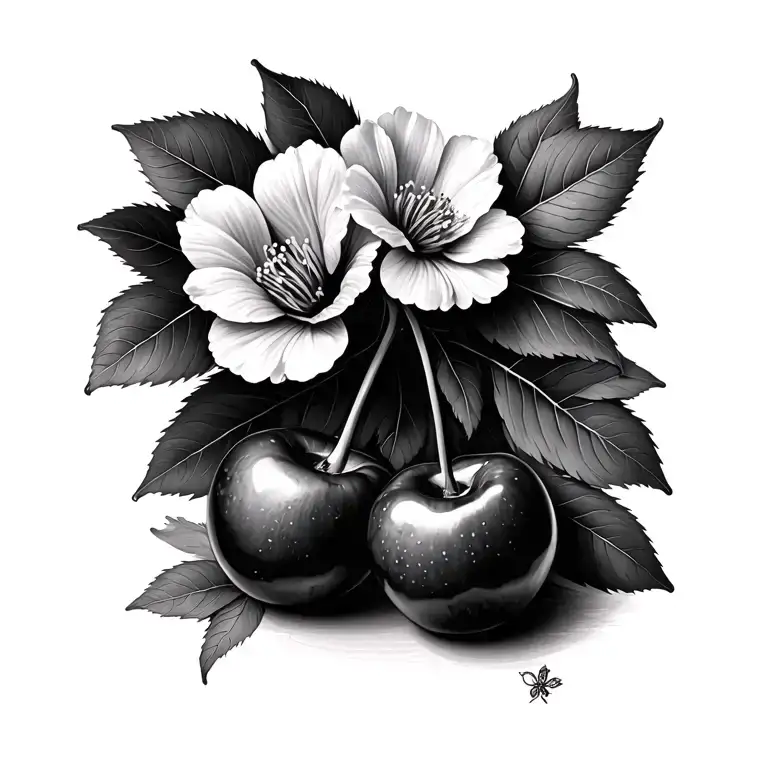 2 Cherries With Flowers Simple