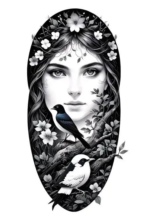 Mother Nature With Birds And Trees