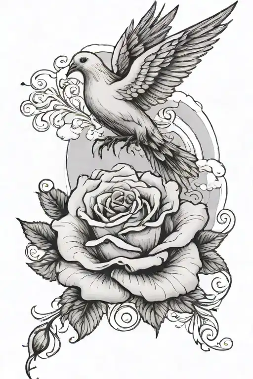 A Dove In The Clouds And Below It In Writing Says Fear God And Below That Is A Rose