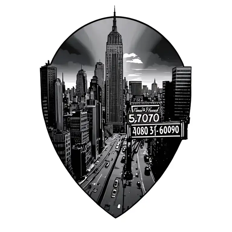 New York Skyline With Home Address Sign Of And Addres