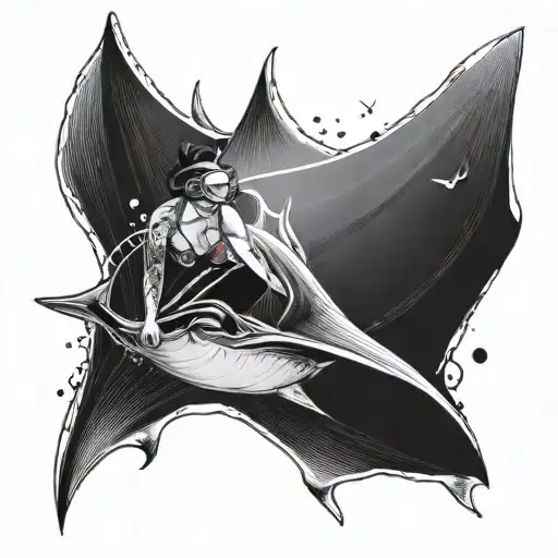 Manta Ray And Female Snorkeler