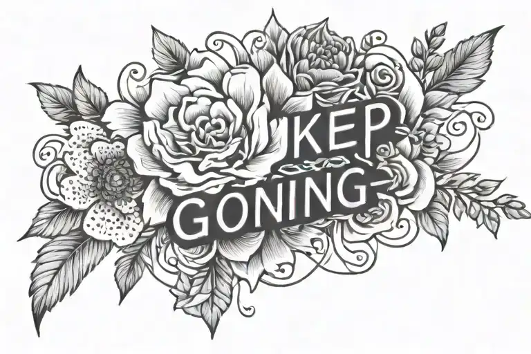 Fine Line Text 'Keep Going' With Flowers