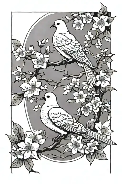 Dove And Cherry Blossom Tree