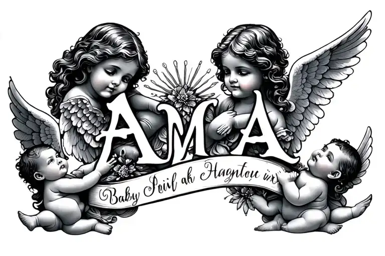 The Name Ama With Baby Angels Around It