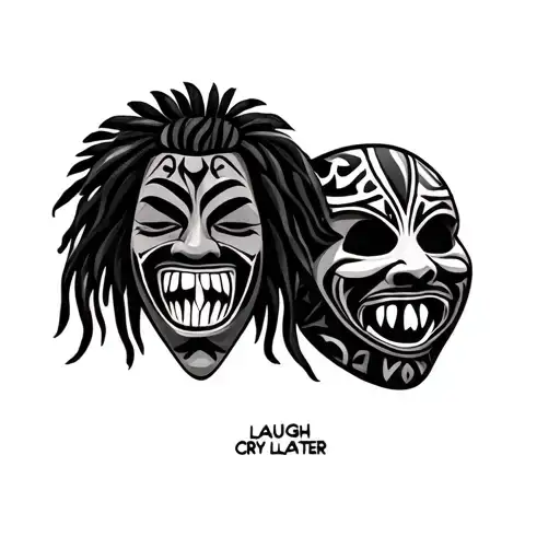 Laugh Now Cry Later Mask With African Tribal Mask