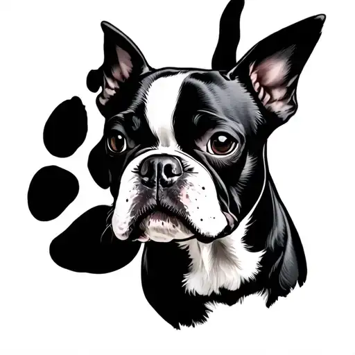Swallow Bird And Boston Terrier Dog Paw Print