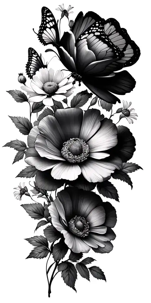 Butterflies Roses Peony Poppies Hawthorne Daisy's Sweet Pea Flowers