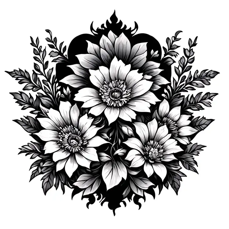 Ornamental Back Tattoo With Flowers