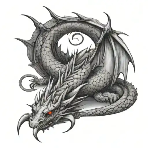 Young Dragon Tail Stretched Out Laying Down