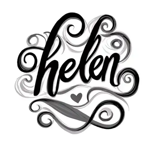 The Name Helen In Swirly Handwriting With A Little Heart On Men's Chest
