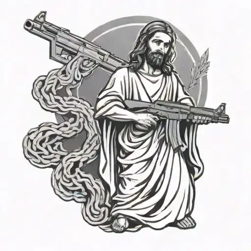 Jesus Standing With Ak 47 Assault Rifle