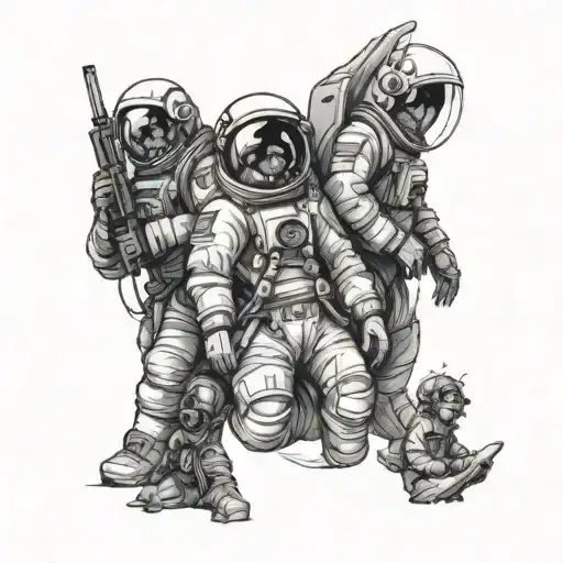 Astronauts And A Angel Holding