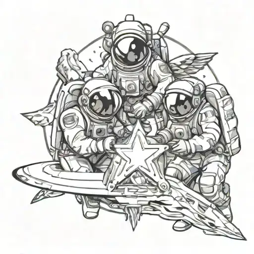 Astronauts And A Angel Holding A Star