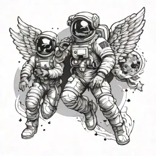 Two Astronauts And A Angel Holding A Star
