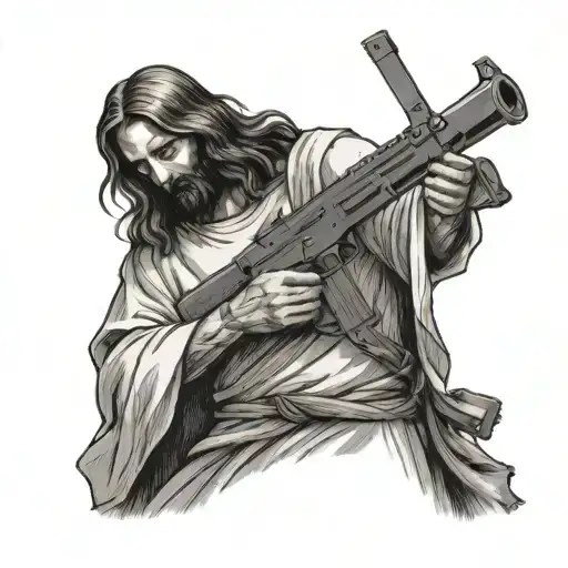 Jesus Standing With Ak 47 Assault Rifle