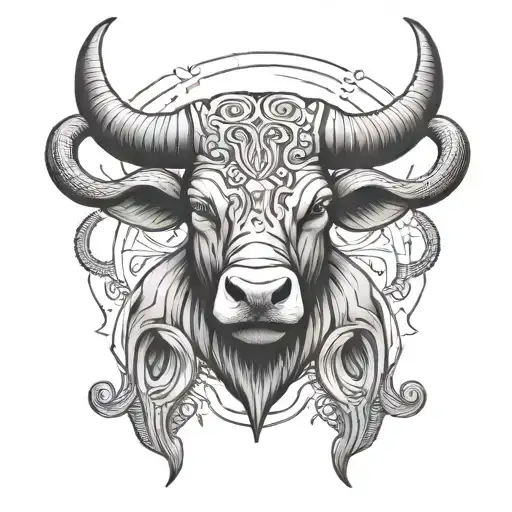 Half Bull Head Splitted With Half Ram Head With Weight Scales Hanging From The Horns